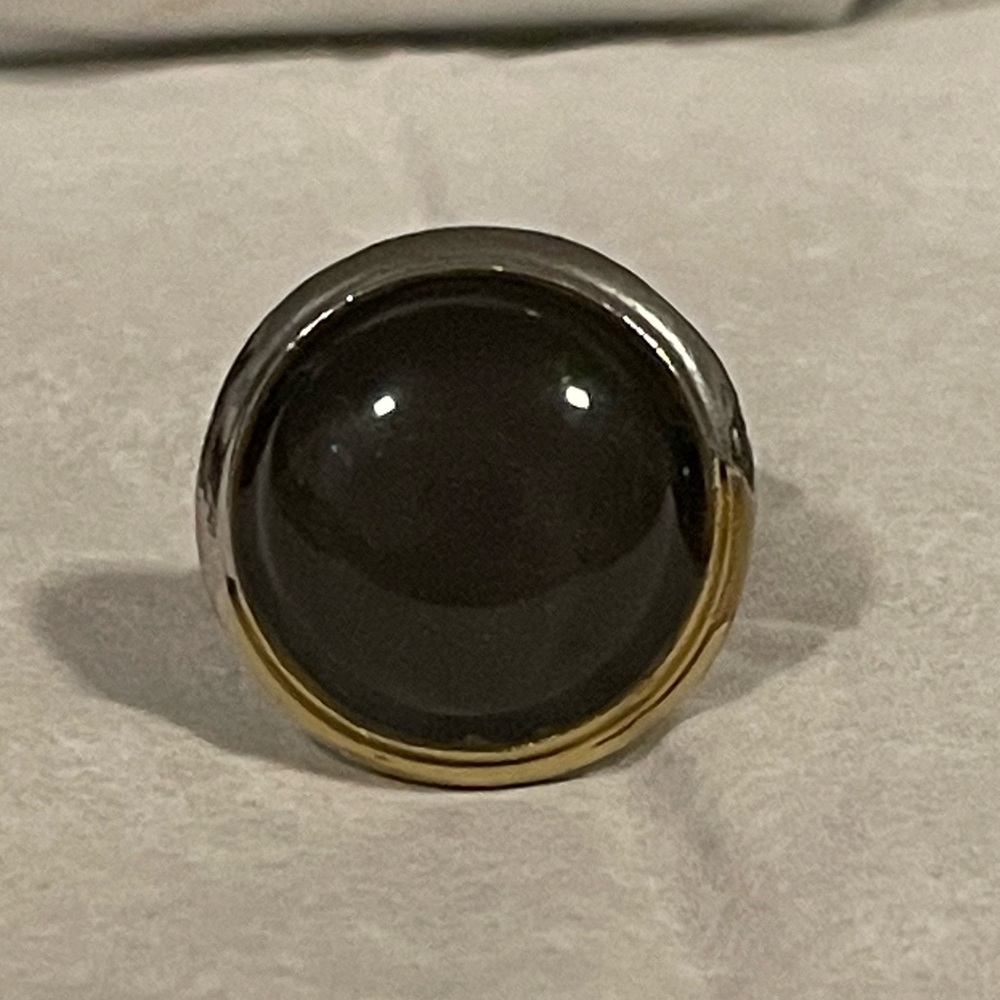 Silver Statement Ring with dark green gem
